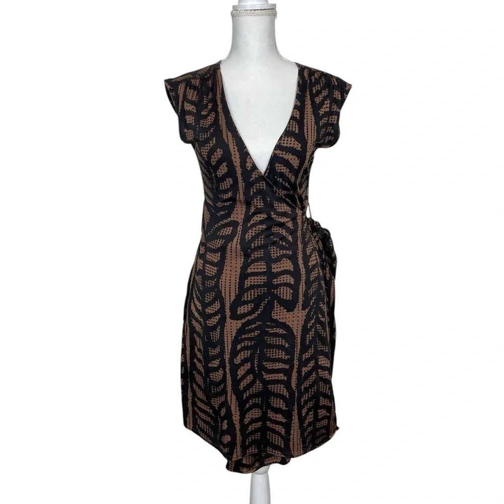 Tory Burch Ivette Kongo Leaf Print Silk Dress in Black Brown Size XSmall - Picture 4 of 11
